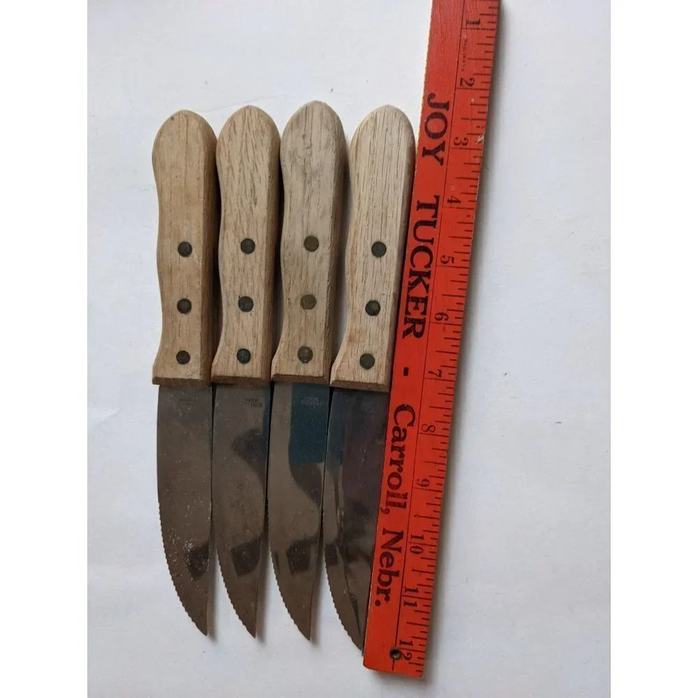 Vintage Ranch House steak knife set of‎ 4 wood handles  stainless